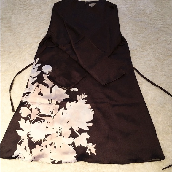 H&M BNWT Women’s Chocolate Brown Floral Tie Dress Size M - Picture 2 of 9